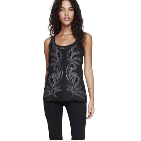 Express Black Silver Metallic Embroidered  Embellished Tank Top/Cami Size XS NEW - Picture 1 of 14